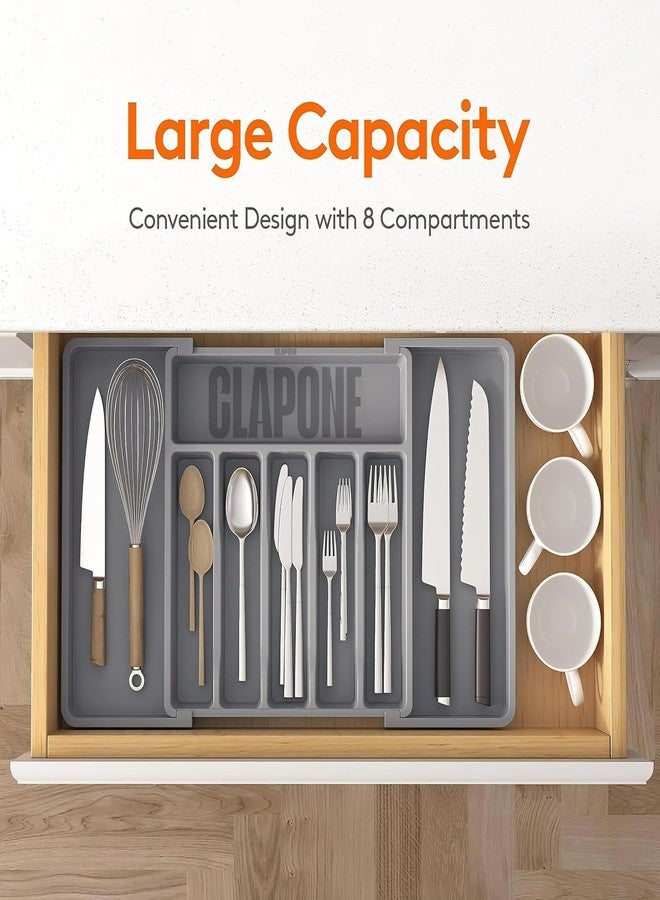 CLAPONE Drawer Organizer Tray/Kitchen Expandable Utensil Tray/Adjustable Utensil Organizer/Cutlery Silverware Flatware Holder/Divider for Spoons Forks Knives Tablewar - Grey, 1PCS - Image 3