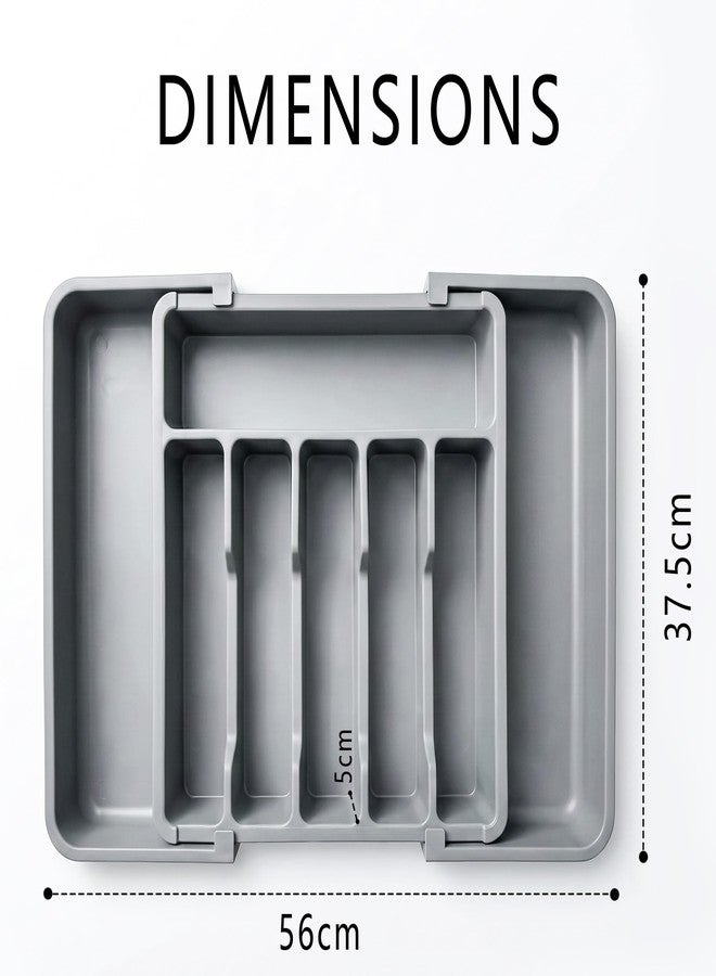 CLAPONE Drawer Organizer Tray/Kitchen Expandable Utensil Tray/Adjustable Utensil Organizer/Cutlery Silverware Flatware Holder/Divider for Spoons Forks Knives Tablewar - Grey, 1PCS - Image 2