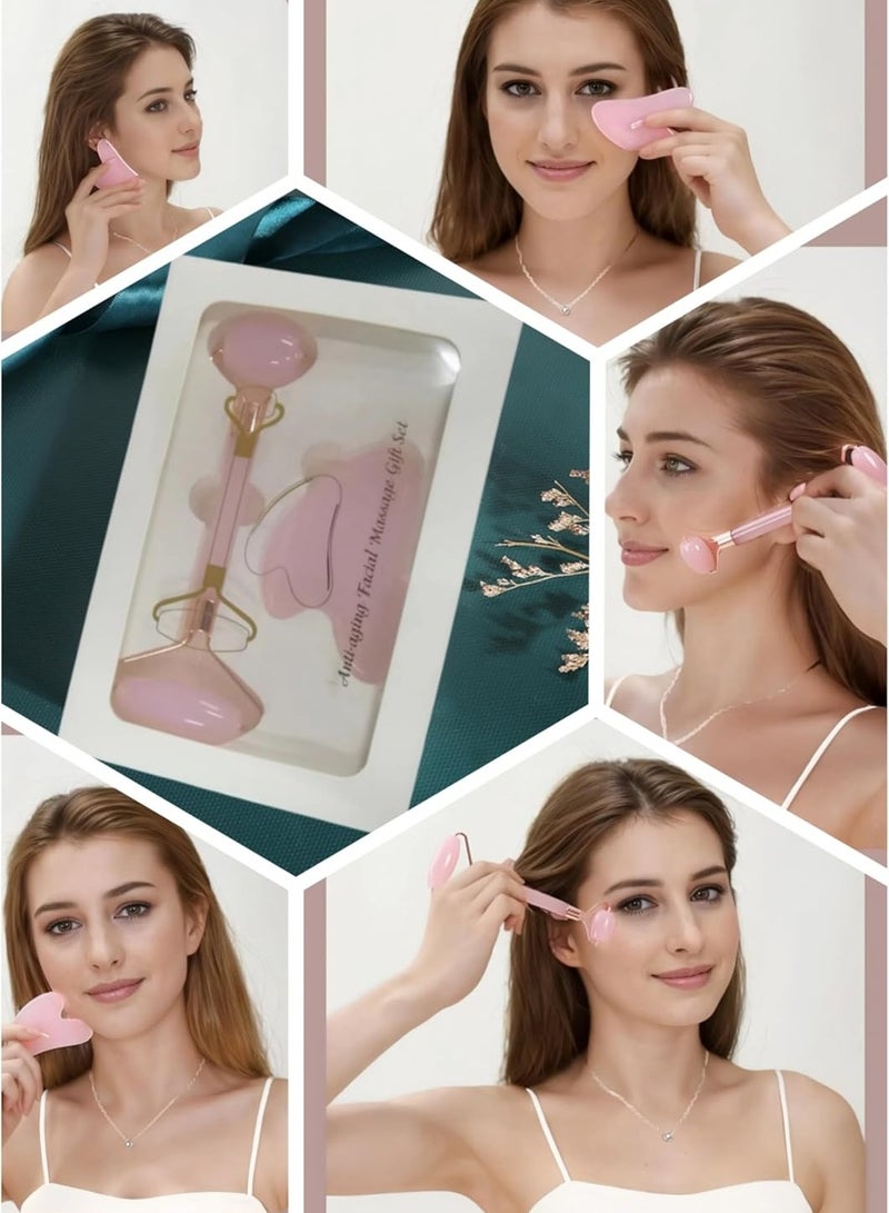 إسكدنيا عصا التدليك ومجموعة غوا شا -100 ٪ من الحجر الطبيعي أدوات التدليك الوجه للصرف الليمباتي، مكافحة التضخم والجلد متوهج، العناية بجودة سبا، تغليف الهدايا الجاهزة - Image 5