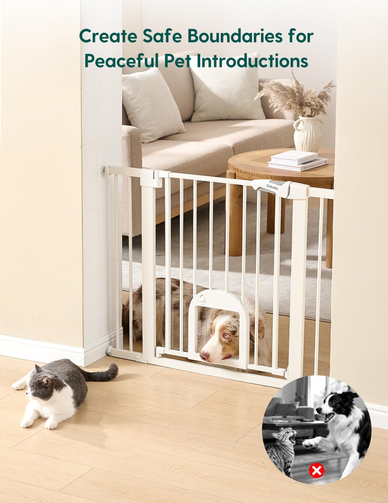 Babelio Baby Gate with Adjustable Cat Door,29-43" Auto Close Durable Pet door for Stairs,Doorways and House,Pressure Mounted,Easy Install,Effortless Walk Thru,White - Image 3