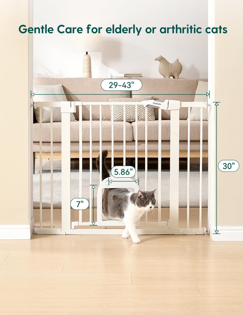 Babelio Baby Gate with Adjustable Cat Door,29-43" Auto Close Durable Pet door for Stairs,Doorways and House,Pressure Mounted,Easy Install,Effortless Walk Thru,White - Image 4
