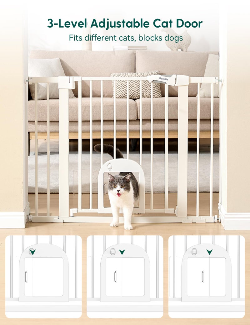 Babelio Baby Gate with Adjustable Cat Door,29-43" Auto Close Durable Pet door for Stairs,Doorways and House,Pressure Mounted,Easy Install,Effortless Walk Thru,White - Image 2