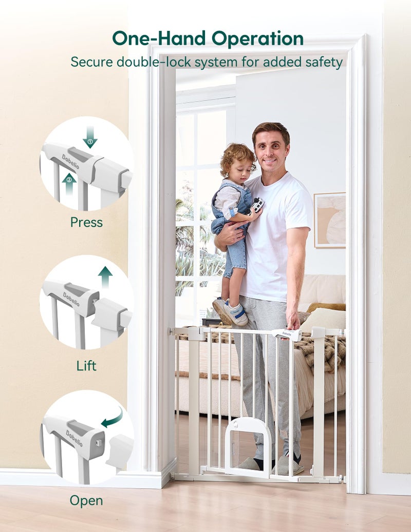 Babelio Baby Gate with Adjustable Cat Door,29-43" Auto Close Durable Pet door for Stairs,Doorways and House,Pressure Mounted,Easy Install,Effortless Walk Thru,White - Image 5