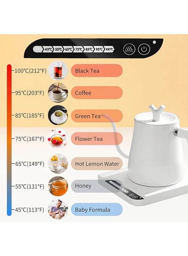 Flushrenic Smart domestic kettle, temperature-controlled pour-over coffee kettle, gooseneck electric kettle with temperature control and keep-warm function, 7 temperature settings. Electric kettle for boiling water, rapid-heating electric kettle for coffee and tea, 1000W/1 litre. - Image 3
