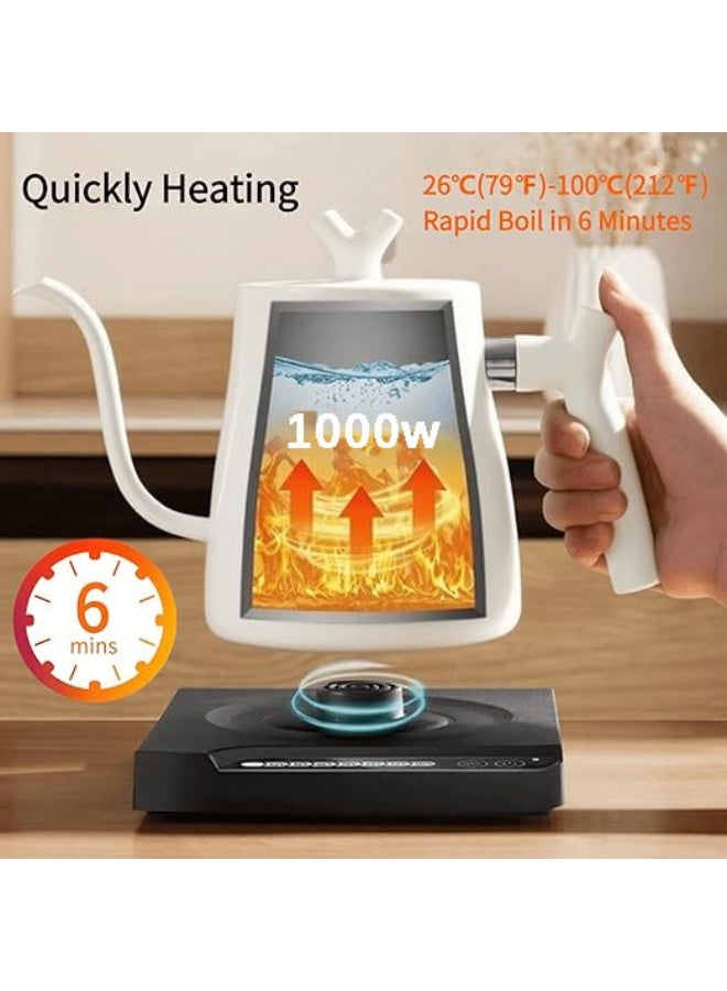 Flushrenic Smart domestic kettle, temperature-controlled pour-over coffee kettle, gooseneck electric kettle with temperature control and keep-warm function, 7 temperature settings. Electric kettle for boiling water, rapid-heating electric kettle for coffee and tea, 1000W/1 litre. - Image 4