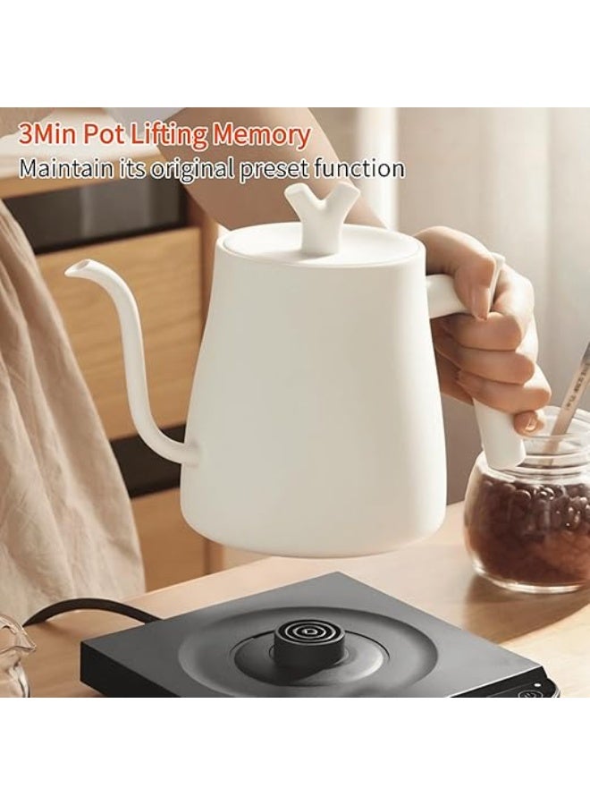 Flushrenic Smart domestic kettle, temperature-controlled pour-over coffee kettle, gooseneck electric kettle with temperature control and keep-warm function, 7 temperature settings. Electric kettle for boiling water, rapid-heating electric kettle for coffee and tea, 1000W/1 litre. - Image 5