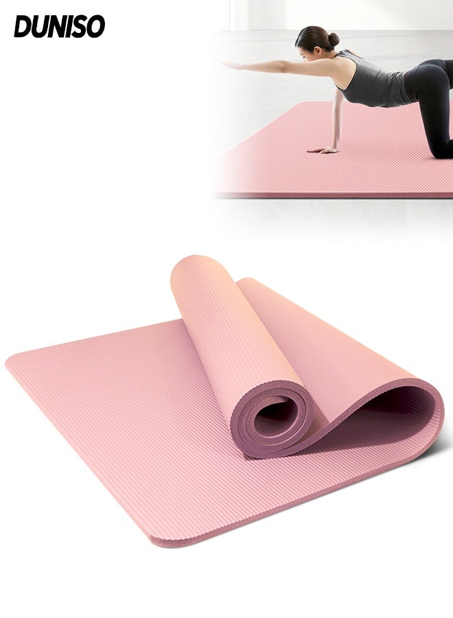 DUNISO حصيرة يوغا، حصيرة تمارين مضادة للتمزق للرجال والنساء، حصيرة تمارين داعمة للركب مضادة للانزلاق، لليوغا في المنزل، والبيلاتس، والتمدد، والتمارين الأرضية واللياقة البدنية، 185*61*1 سم، وردي - Image 1
