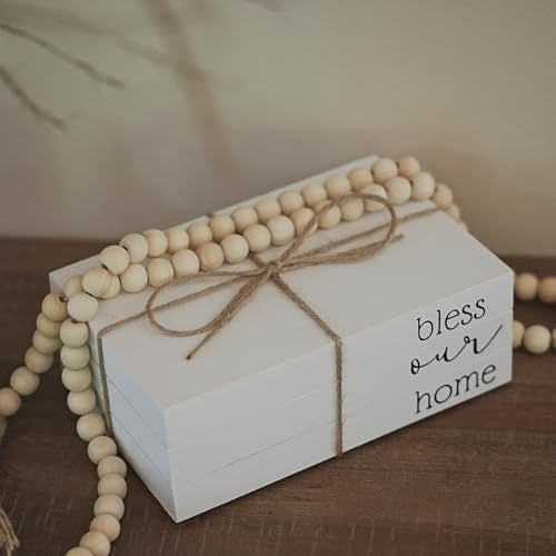 RUIRUICO Decorative Books for Home Decor, Wooden Faux Book for Decoration, Farmhouse Stacked Display Books (bless our home) - Image 2