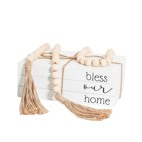 RUIRUICO Decorative Books for Home Decor, Wooden Faux Book for Decoration, Farmhouse Stacked Display Books (bless our home) - Image 1