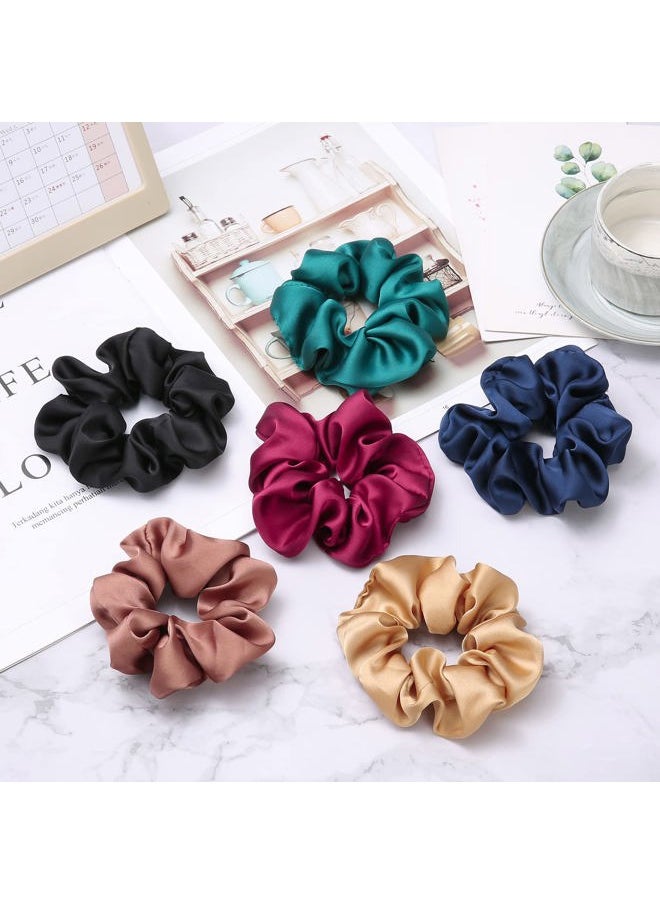 Lolalet - Scrunchies for Women, Satin Hair Softer Than Silk Ties Sleep, Big Scrunchy Ponytail Holder with Elastic Bands Girls Thick Thin Curly -6 Pack, Style D - Image 1