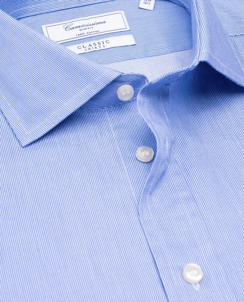 كاميتشسما قميص كلاسيكي أزرق مخطط ضيق من التويل