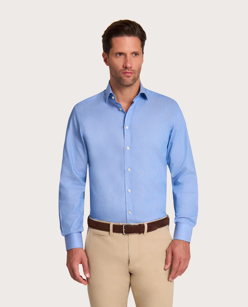 كاميتشسما قميص كلاسيكي أزرق مخطط ضيق من التويل