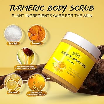 POP MODERN.C Turmeric and Vitamin C Body Scrub Exfoliating Scrub Remove Dead Skin Improve Dark Spots Acne Natural Deep Cleansing Exfoliator for Body Butt Bikini Area Body Care for Men Women with Loofah - Image 5