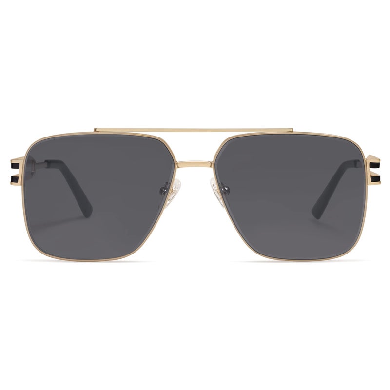 SOJOS Retro Oversized Square Sunglasses for Women Men, Vintage Large Double Bridge Metal Frame Unisex Sunglasses SJ1180, Gold Frame/Grey Lens - Image 1