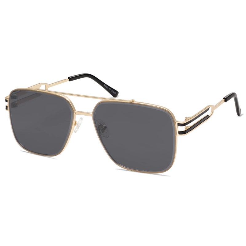 SOJOS Retro Oversized Square Sunglasses for Women Men, Vintage Large Double Bridge Metal Frame Unisex Sunglasses SJ1180, Gold Frame/Grey Lens - Image 3