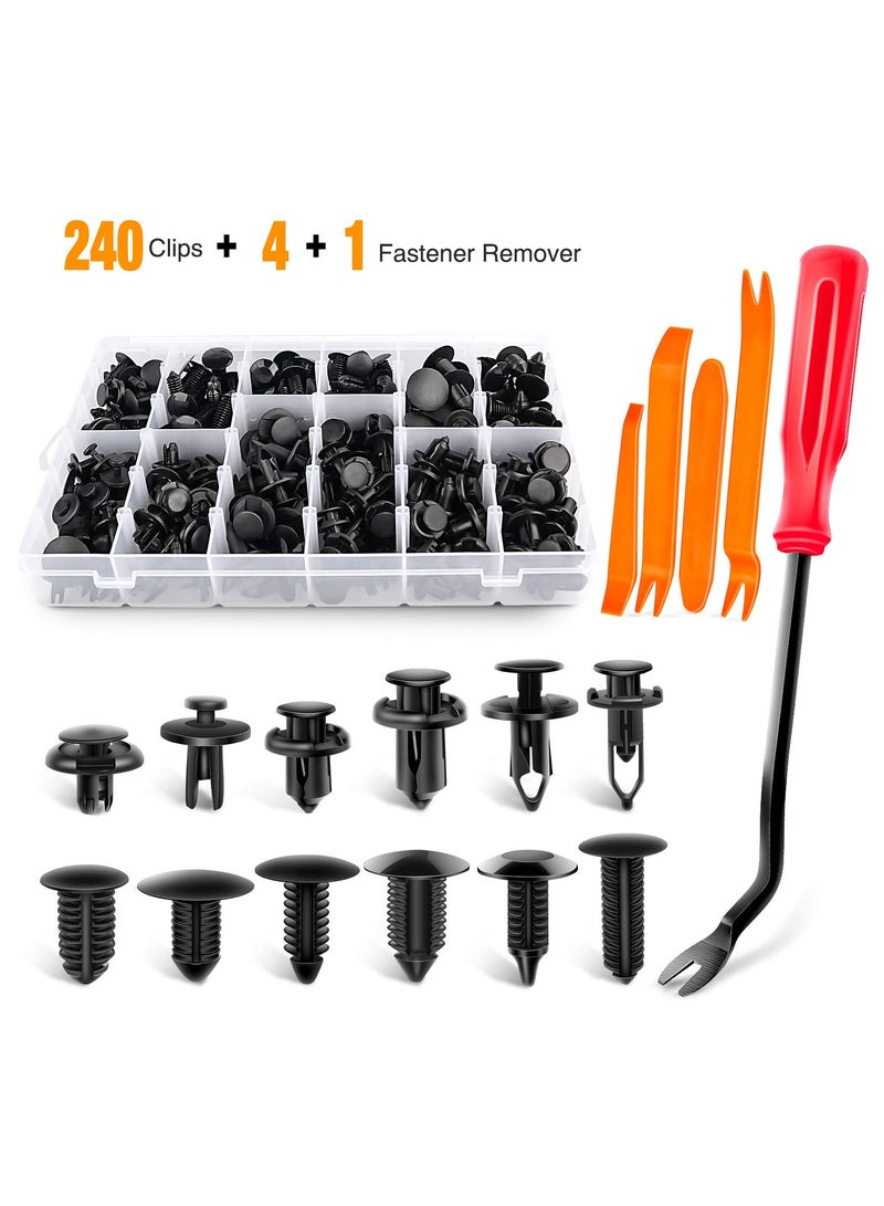 VIUAUAX 240PCS Bumper Retainer Clips,Car Push Retainer Clip And Fastener Kit, Car Plastic Rivets Fasteners Push Retainer Kit Most Popular Sizes Auto Push Pin Rivets Set -Door Trim Panel Fender Clips for GM Ford Toyota Honda Chrysler  - Image 1