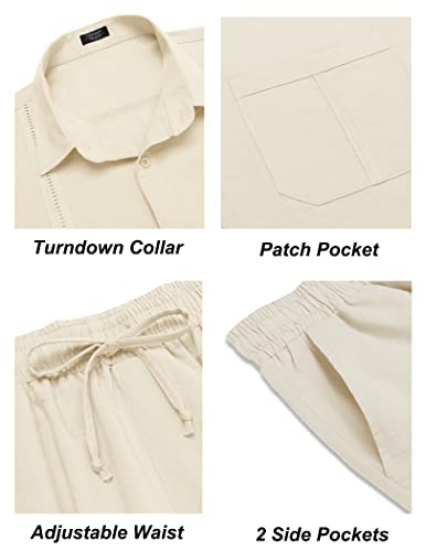 COOFANDY Mens Coordinated Outfit 2 Piece Linen Sets Casual Long Sleeve Button Down Cuban Shirt and Loose Pants Set Beach Vacation, Beige, X-Large - Image 5
