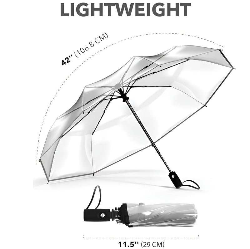 CONTACTS مظلة شفافة مقاومة للرياح للسفر، إطار قوي من الألياف الزجاجية مظلة محمولة للمطر - Image 4