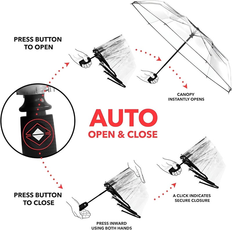 CONTACTS مظلة شفافة مقاومة للرياح للسفر، إطار قوي من الألياف الزجاجية مظلة محمولة للمطر - Image 3
