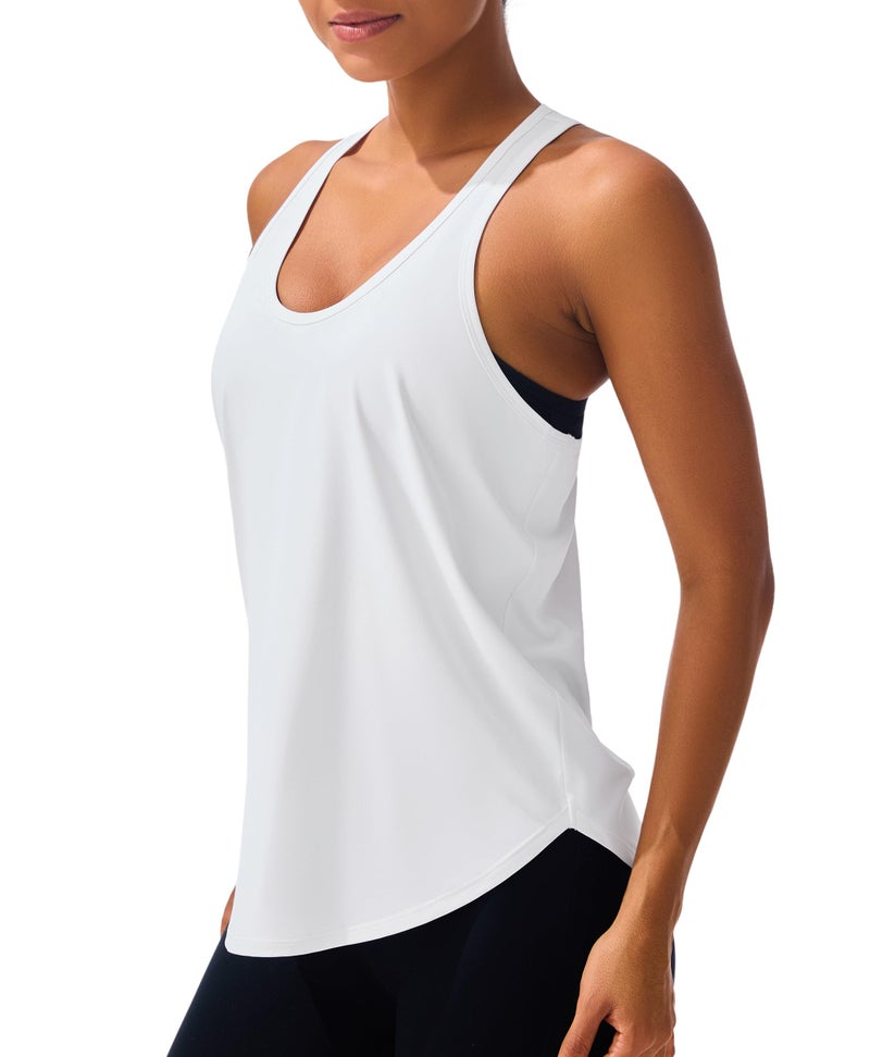 JOYSPELS Workout Tank Tops for Women, Ice Silk Quick Dry Athletic Running Shirts, Loose Fit Racerback Gym Tops White - Image 3