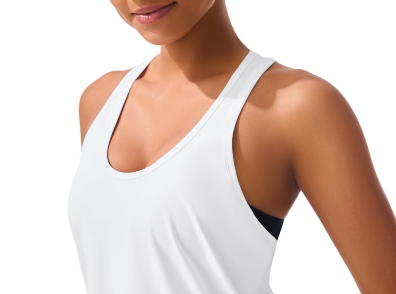 JOYSPELS Workout Tank Tops for Women, Ice Silk Quick Dry Athletic Running Shirts, Loose Fit Racerback Gym Tops White - Image 4