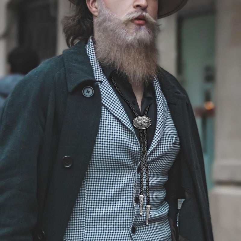 RechicGu Vintage Western Cowboy Cowgirl Bolo Tie Necktie Texas Longhorn Buffalo Steer Cow Skull Leather Rodeo - Image 1