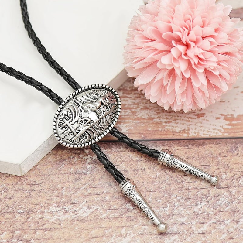 RechicGu Vintage Western Cowboy Cowgirl Bolo Tie Necktie Texas Longhorn Buffalo Steer Cow Skull Leather Rodeo - Image 3