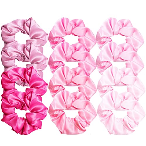 FAMEZA 12 Pieces Satin Hair Scrunchies Elastic Hair Bobbles Scrunchy Hair Ties Ponytail Holder Hair Elastic, Pink Lovers - Image 1