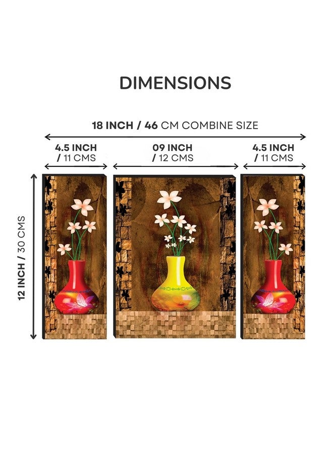 Masstone Flower Pots for Home Decoration | Floral Paintings for Living Room (12x18 Inch) | Wall Painting With Frame Set of 3 | Painting for Bedroom, Wall Decoration - Image 2