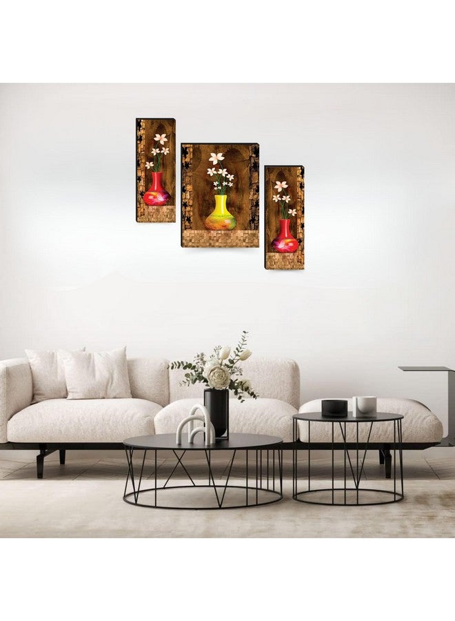 Masstone Flower Pots for Home Decoration | Floral Paintings for Living Room (12x18 Inch) | Wall Painting With Frame Set of 3 | Painting for Bedroom, Wall Decoration - Image 5