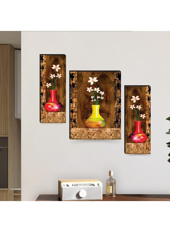 Masstone Flower Pots for Home Decoration | Floral Paintings for Living Room (12x18 Inch) | Wall Painting With Frame Set of 3 | Painting for Bedroom, Wall Decoration - Image 3
