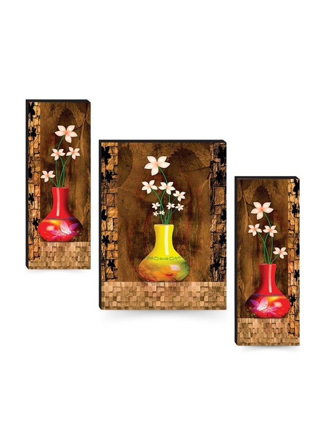 Masstone Flower Pots for Home Decoration | Floral Paintings for Living Room (12x18 Inch) | Wall Painting With Frame Set of 3 | Painting for Bedroom, Wall Decoration - Image 1