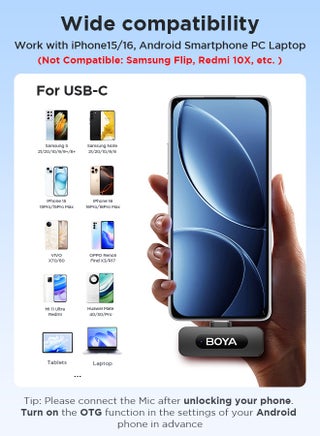 ميكروفون لاسلكي من لافالير لأجهزة واجهة BOYA BY-V20 USB-C ، ميكروفون مكثف صغير لإلغاء الضوضاء لتسجيل الفيديو - view 3