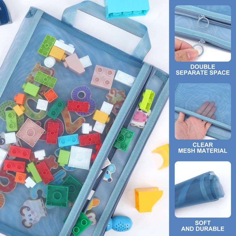 YOPCDJ 12 Pack Mesh Zipper Pouch Bags, Double-Layer Nylon Puzzle Storage Bags, Breathable See Through Zipper Pouch with Handle for Classroom Organization and Storage, Board Game Storage, A4 - Image 3