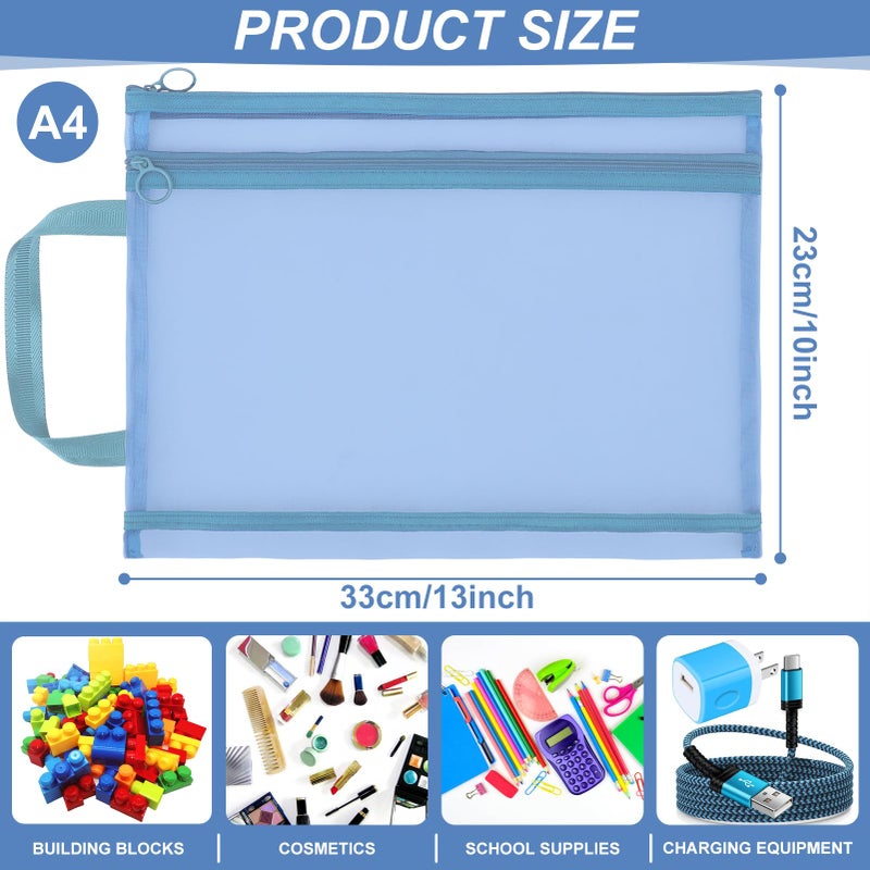 YOPCDJ 12 Pack Mesh Zipper Pouch Bags, Double-Layer Nylon Puzzle Storage Bags, Breathable See Through Zipper Pouch with Handle for Classroom Organization and Storage, Board Game Storage, A4 - Image 2