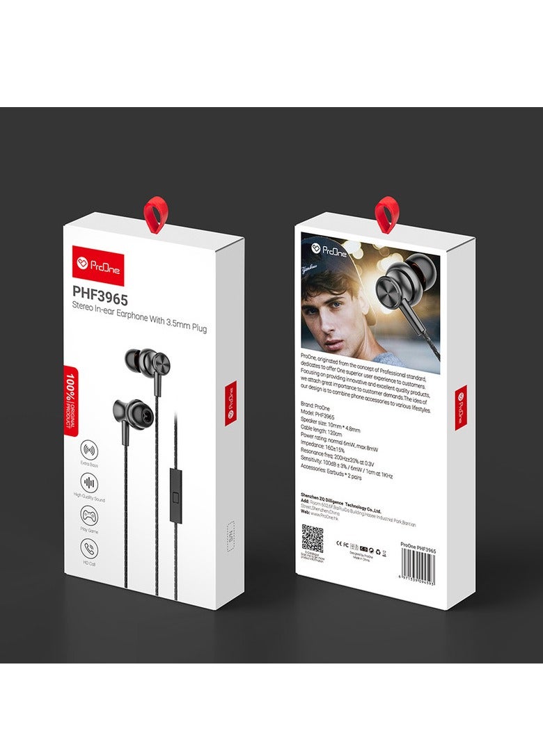 ProOne ProOne PHF36965 Extra Bass Earphones with 3.5mm Plug, High-Quality Sound, HD Call & Gaming, 10mm Speakers, Comfortable Design with 2 Pairs of Extra Earbuds.  - Image 3