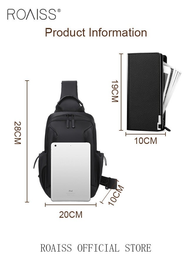 2 Piece Bag Set of Sling Bag and Long Wallet for Men Casual One Shoulder Bag Backpack PU Multi-slot Zipper Wallet New Fashion Men's Multifunctional Waterproof Crossbody Bag