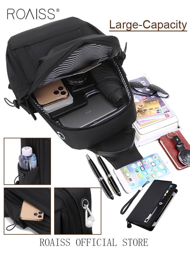 2 Piece Bag Set of Sling Bag and Long Wallet for Men Casual One Shoulder Bag Backpack PU Multi-slot Zipper Wallet New Fashion Men's Multifunctional Waterproof Crossbody Bag