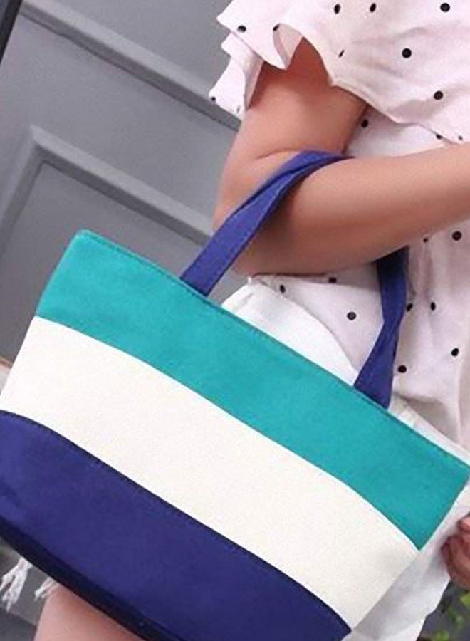 NIBEMINENT Versatile Stripped Pattern Shopper Bag Green/Blue/White - Image 2