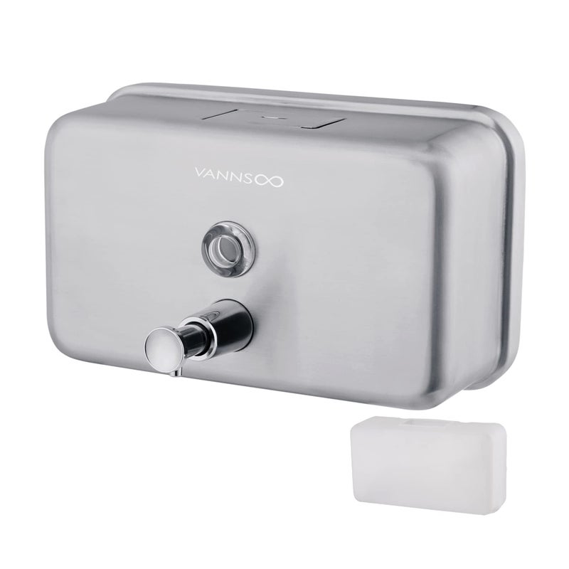 VANNSOO Commercial Wall Mount Stainless Steel Soap Dispenser RustProof Lining Liquid Hand Sanitizer Dispenser Bathroom 1100 ml  37 oz Horizontal