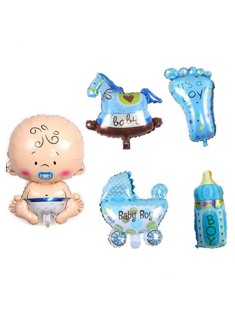 5Pcs Cute Baby Shower Foil Balloons Baby Boy Air Balloons for 1st Birthday Party Decorations Kids Toy Blue Balloon Giant Foil Balloons for Children’s Party Decor Supplies - Image 1