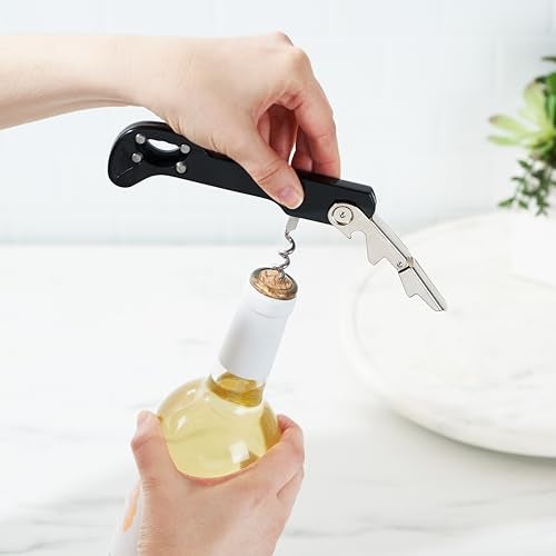 True Recoil Waiters Corkscrew Wine Opener, Durable Stainless Steel with Built-in Bottle Opener and 4-Wheel Foil Cutter for Bartenders, Home Bar, Kitchen, Outdoor Party, Gifts for Wine Lovers, Set of 1 - Image 3