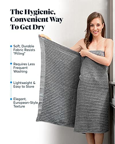 SUTERA - Silverthread Waffle Towel California - Grown Pima Cotton  Quick Drying  Ultra Soft  Lightweight and Absorbent - Waffle Weave Design - Luxury Towel (Bath  Grey) 31""x57"" - Image 3