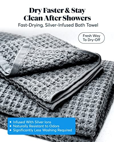 SUTERA - Silverthread Waffle Towel California - Grown Pima Cotton  Quick Drying  Ultra Soft  Lightweight and Absorbent - Waffle Weave Design - Luxury Towel (Bath  Grey) 31""x57"" - Image 4