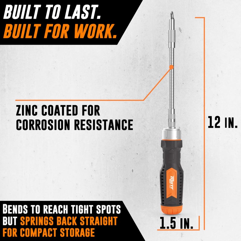 AMERICAN MUTT TOOLS Mutt Tools 12 in 1 Ratcheting Flexible Screwdriver for Tight Spaces â€“ Flexible Shaft Screwdriver with Bit Holder and Bendable Extension - Image 5