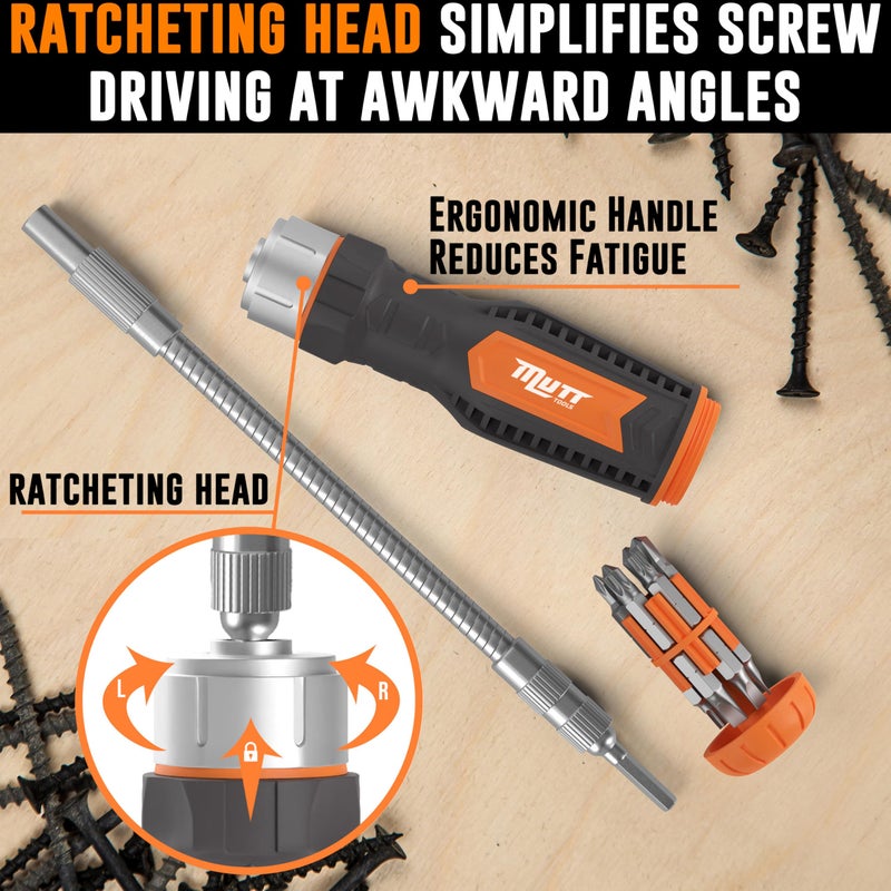 AMERICAN MUTT TOOLS Mutt Tools 12 in 1 Ratcheting Flexible Screwdriver for Tight Spaces â€“ Flexible Shaft Screwdriver with Bit Holder and Bendable Extension - Image 4