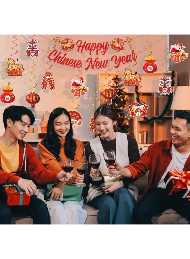 Biswiter Chinese New Year Decorations 2026,include Pre-installation Banner and 16 Pcs Chinese New Year Hanging Decor,Lunar Party Decorations 2026 for Lunar Year Spring Festival - Image 5