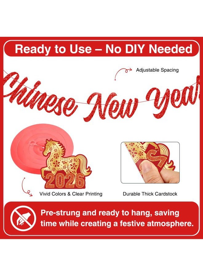 Biswiter Chinese New Year Decorations 2026,include Pre-installation Banner and 16 Pcs Chinese New Year Hanging Decor,Lunar Party Decorations 2026 for Lunar Year Spring Festival - Image 4