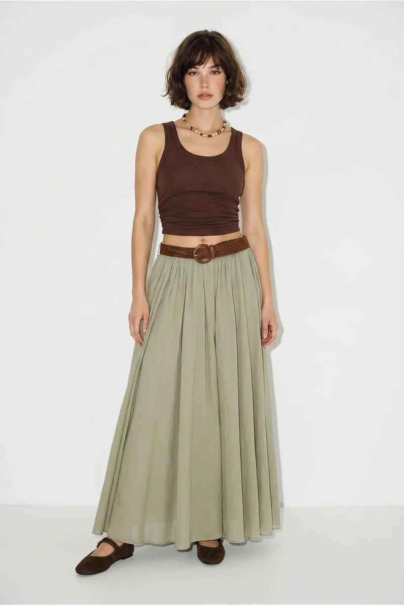 Bianco Lucci LUCCI High-Waist Pleated Maxi Skirt