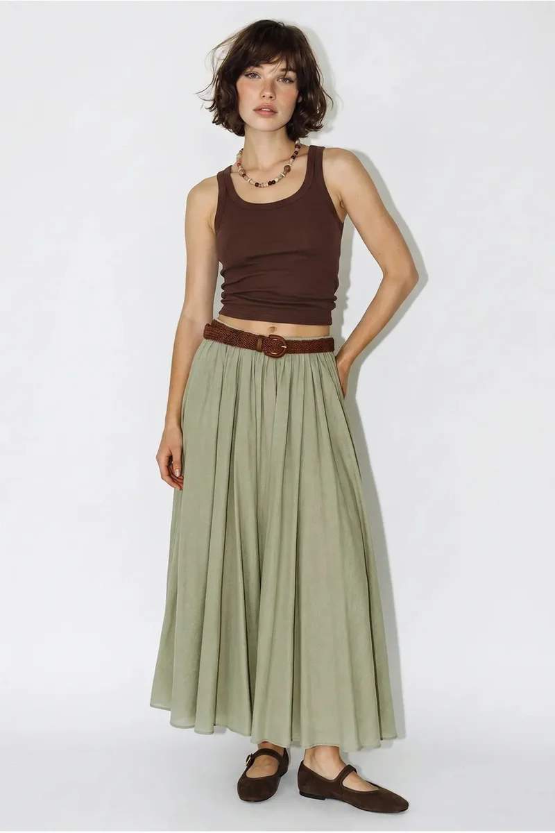 Bianco Lucci LUCCI High-Waist Pleated Maxi Skirt